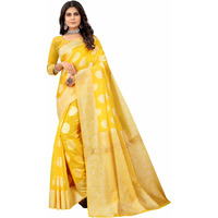 Sugathari Women's Banarasi Saree Pure Kanjivaram Silk Saree Soft New Ladies 2023 Design Wear Pattu Sarees Latest Cotton Party Sari Collections With Blouse Piece For Wedding Sadi (Sam Pari-156 Yellow)