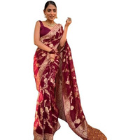 Flosive Women's Kanjivaram Silk Saree With Weaving Work Gold Zari With Blouse (Maroon)