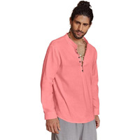 Royalscout Men's Cotton Solid Full Sleeve Short Kurta Shirt Peach