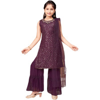 Aarika Girls Ethnic Wear Purple Colour Sequin Embroidery Georgette Kurti Sharara Set (4-10 Years)