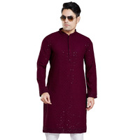 Divisive Men's Sequince Embroidered Cotton Blend Only Slim Fit Kurta (Dkrt14_S_Burgundy)