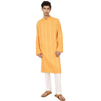 Fabindia Men's Silk Blend Slim Kurta (20062835_Yellow_L)