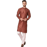 Jompers Men's Brown Chikankari And Sequence Kurta With Pyjama. (Brown, L)