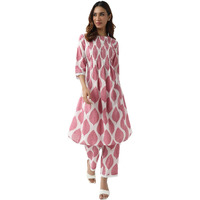 Fiorra Women's Pink Cotton Flared Kurta Set Set0170