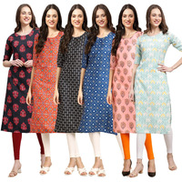 Pinkmint Women's Crepe Digital Print Straight Kurta(Pack Of 6)[Qv-345-365-362-353-368-343-Xl]