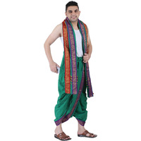 Prakasam Cotton Men's Panchakachamready Made (Ready To Wear) Dhoti Towel Set With Pocket- Free Size (Green)