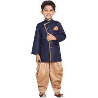 Jbn Creation Boys' Navy Blue And Rose Gold Cotton Blend Sherwani And Dhoti Pant Set_Jbnbciw124Nbncdrg_30