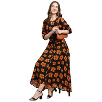 Preneum Women's Georgette A-Line Standard Length Dress (Pr-Maxi-N-05_Black_S)