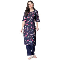 Pinkmint Women's Color Dark Blukp-E Crepe Straight Kurta And Pant Set (Ukp-2012_L)