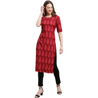 Pinkmint Women's Crepe Maroon Color Floral Printed Straight Kurti(Md-530337_S)