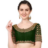 Pujia Mills Women's Silk Embroidery Coding Sequin Work Half Sleeve Readymade Saree Blouse (Rasiya_Dark Green_38)