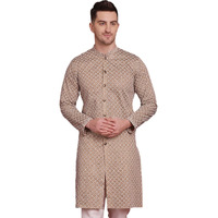 Jompers Men's Sequin Chikankari Front Open Kurtas (Beige, Xl)