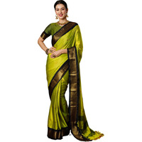 Satrani Women's Banarasi Jacquard Kanjivaram Silk Saree With Unstitched Blouse Piece (3743S110N_Lime Green & Black)