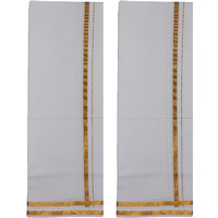 Prakasam Cotton Mens Jari Single (1.30X2.00 Meter) Dhoti (Poly Cotton)-Pack Of-2