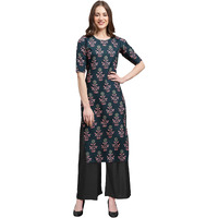 Pinkmint Women's Teal Color Kurta And Black Palazzo Set (530335-Black Palazzo_S)