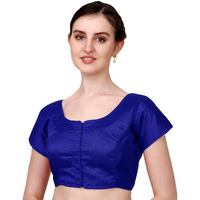 Pujia Mills Women's Silk Solid Short Sleeve Blouse (Kajal 3 Blouse_Royal Blue_38)