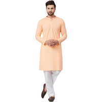 See Designs Men Peach Chikankari Embroidered Woven Design Straight Kurta With Pyjama - Sdkt89701S (S)