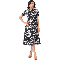 Selvia Western Dress For Women|Crepe Dress For Women|A-Line Dress|Printed Dress For Women|One Piece Dress For Women (728Dtk7963N-S_Black & White)