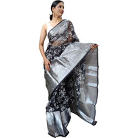 Shiv Textiles Womens Floral Printed Organza Zip And Go Pre-Stitched Saree  Effortless Wear & Comfort : Ready To Wear Saree(Sb-St-R-12-Black)