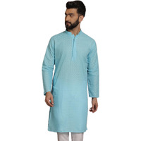 Sojanya (Since 1958 Ethnic Motifs Embroidered Thread Work Pure Cotton Sky Blue Straight Only Kurta