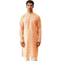 Sojanya (Since 1958 Men's Cotton Foil Gold Printed Peach Long Kurta