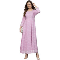 Stylum Women's Printed & Embroidered Rayon Anarkali Kurta (Lavenderdion44_Lavender, Xxl)