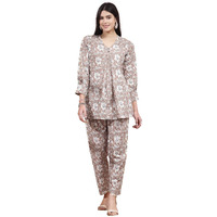 Stylum Women's Floral Printed Cotton Co-Ord Set (Csbrownsugar36_Beige, S)