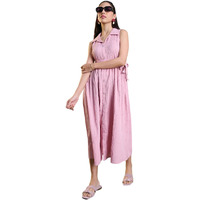 Stylum Women's Self Design Crepe Pleated Dress (Drspinkmoss40_Pink, L)