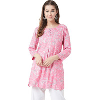 Tissu Women's Baby Pink & White Printed Kurti (Tissu-2014-40; Pink; L)