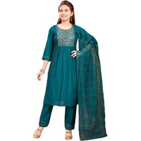 Aarika Girls Ethnic Wear Dark Green Colour Sequin Thread Embroidery With Gota Work Silk Kurti Pant Set (8-16 Years)