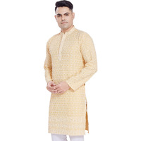 Divisive Men's Thread Embroidered Cotton Blend Only Slim Fit Kurta (Dkrt165_M_Yellow)