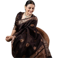 Flosive Women's Kanjivaram Silk Saree With Beautiful Blouse With Zari Border (Black B)