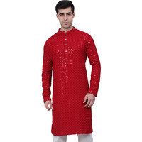 Jompers Men's Chikankari Embroidered And Sequence Kurtas (Maroon, S)