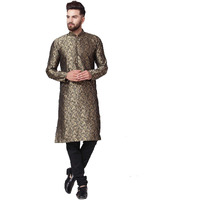 Jompers Men's Jacquard Silk Kurta And Pyjama Set(Golden,M)