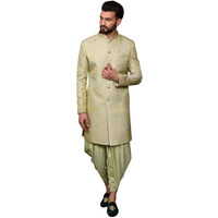 Kisah Men's Ethnic Wear Silk Blend Woven Design Regular Fit Lime Green Indo-Western Sherwani Set Indo-Western