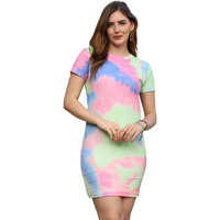 Leriya Fashion Party Dresses For Women Choker Multicolor Bodycon Mini Wrap Dress (Medium, Pink)