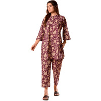Nainvish Women's Maroon Printed Straight Rayon Keyhole Neck Co-Ord Set (Sd678_Kb-Xl)