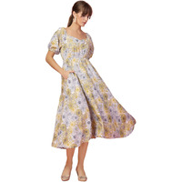 Oomph! Flared Dress For Women Stylish | Long One Piece For Women | Puff Sleeve Long Dress | Floral Print Maxi One Piece | Western & Fusion Wear