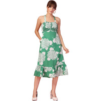 Oomph! Women's Western & Fusion Wear Printed Crepe Dress For Women, Smocked Bodice, Green - Md1051
