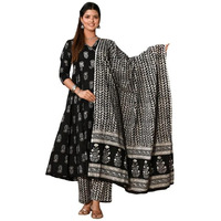 Pinkmint Women Cotton Blend Indigo Printed Printed Kurta With Pant & Dupatta