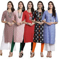 Pinkmint Women's Crepe Kurti For Women's Ethnic Printed Kurti For Women's (Pack Of 5)