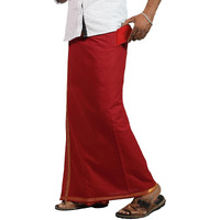 Prakasam Cotton Mens Maroon Colour Jari Cotton Flexi Size Welcro Pocket Dhoti (Jari-Maroon) -Large