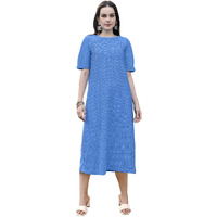 Purvaja Womens A-Line Below Knee Length Dress (Yuvi-011-Blue_Blue_Large)