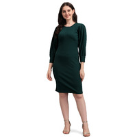 Purvaja Women's Corduroy Bodycon Knee-Length Dress (Ruby-075-Gn-L_Dark Green