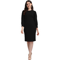 Purvaja Women's Corduroy Bodycon Knee-Length Dress (Ruby-073-Bl-S_Black