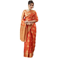 Satrani Women's Tissue Silk Weaving Banarasi Saree With Unstitched Blouse Piece (4113S6519N_Orange)