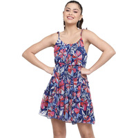 Shasmi Women's Blue Chiffon Solid Floral Off Shoulder Fit & Flare Dress For Women (Dress 56 Blue Xl)
