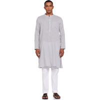 See Designs Men Grey Cotton Straight Kurta With Slub Effect With Pyjama - Sdkt101101M (M)