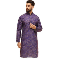 Sojanya (Since 1958 Men's Cotton Linen Geometric Printed Purple Only Long Kurta