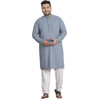Sojanya Plus (Since 1958) Men's Cotton Sequins Embroidered Grey Kurta With White Churidar Pyjama